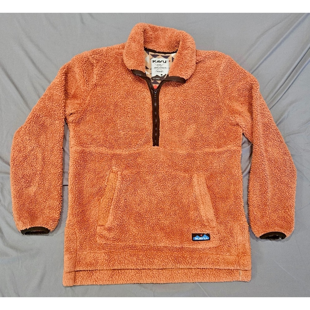 KAVU Cooper Quarter Zip Fleece Pullover Small Rust Orange Sherpa